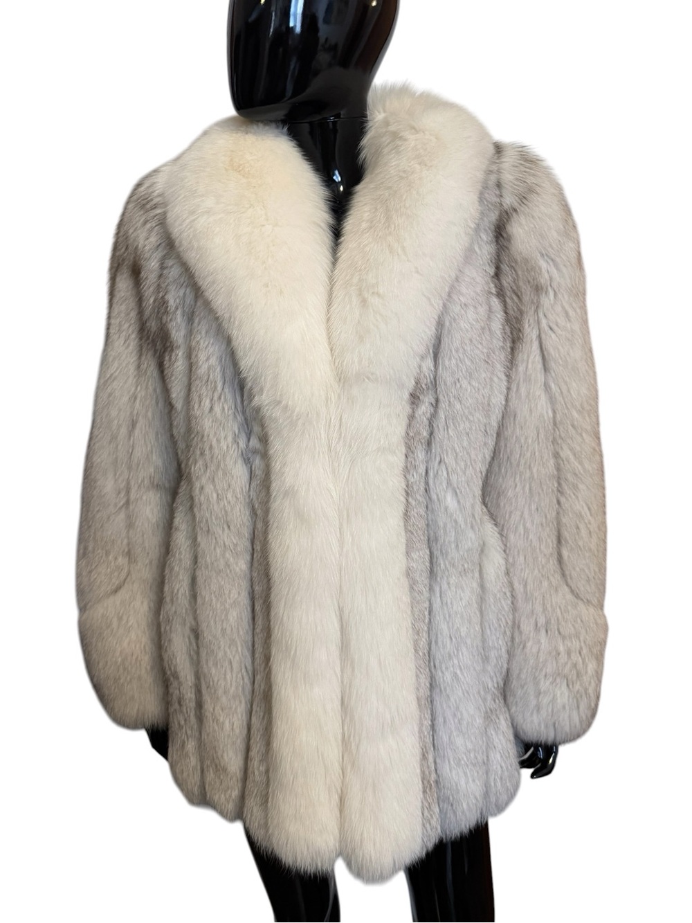 Luxurious Light Gray and White fox Saga Furs fox Coat - Picture 2 of 16